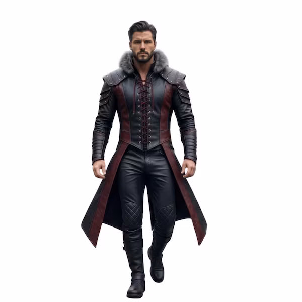Gothic Leather Long Coat with Fur Collar