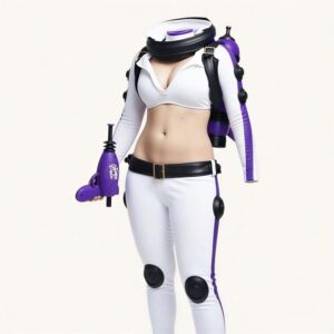 Nuka Cola Girl Cosplay Costume | Vault-Tec Space Suit with White Leggings & Purple Prop Gun | Fallout Inspired Outfit